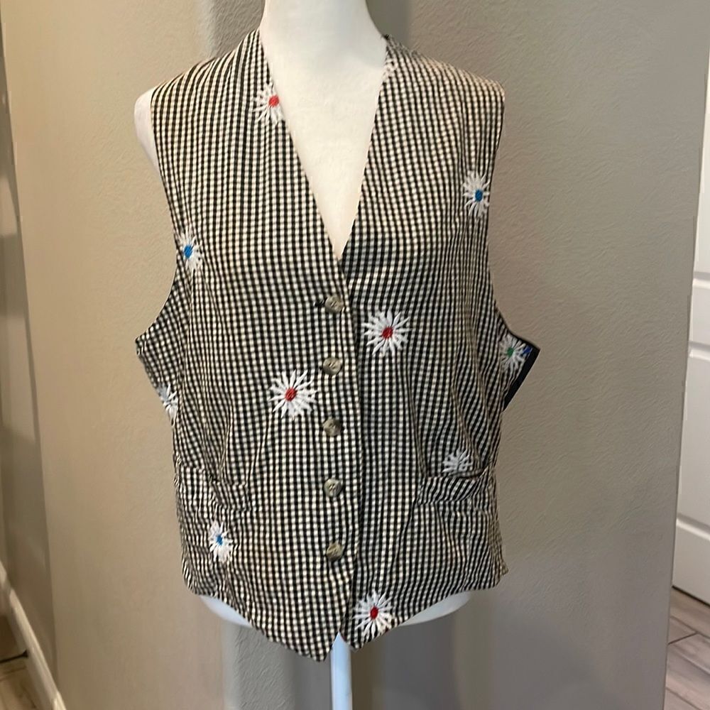 More & More Vintage Floral Gingham Vest Size m